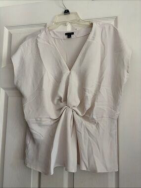 Ann Taylor Cream Twist-Front V-Neck Blouse